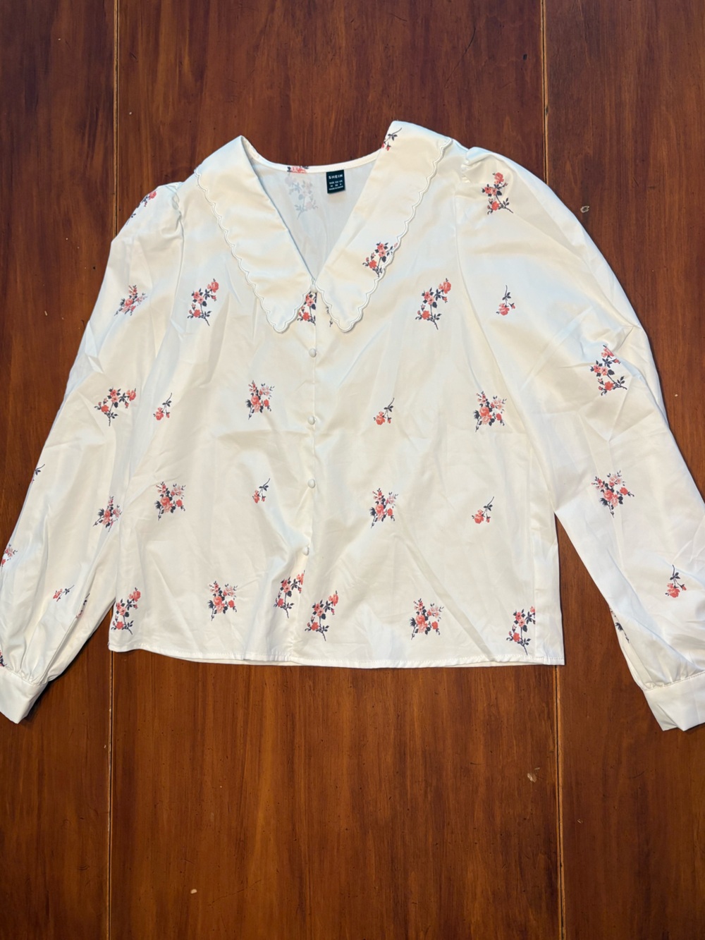 SHEIN White Blouse with Pink & Navy Floral Print